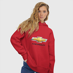 Толстовка оверсайз женская Chevrolet логотип цвета красный — фото 2