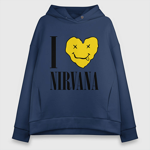 Женское худи оверсайз I love Nirvana / Тёмно-синий – фото 1