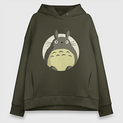 Толстовка оверсайз женская Тоторо удивленный, цвет: хаки