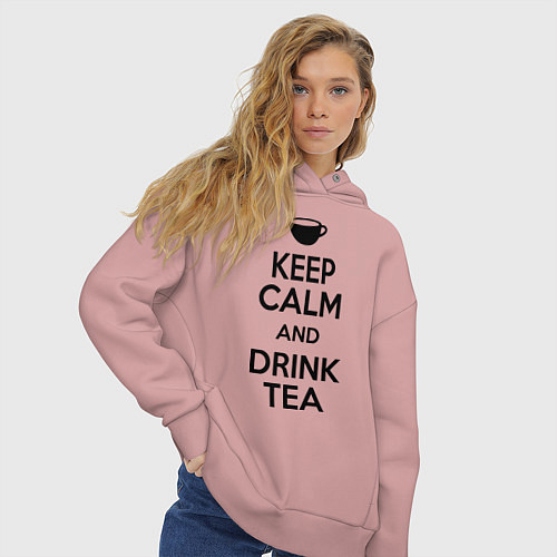 Женское худи оверсайз Keep Calm & Drink Tea / Пыльно-розовый – фото 3