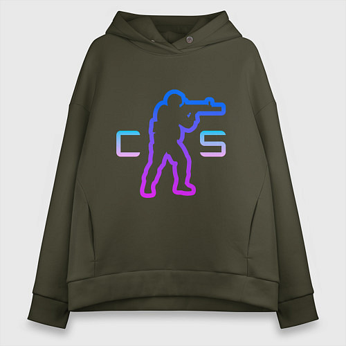 Женское худи оверсайз CS - логотип с бойцом / Хаки – фото 1