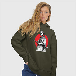 Толстовка оверсайз женская Самурай на страже, цвет: хаки — фото 2