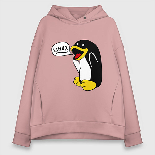 Женское худи оверсайз Пингвин: Linux / Пыльно-розовый – фото 1