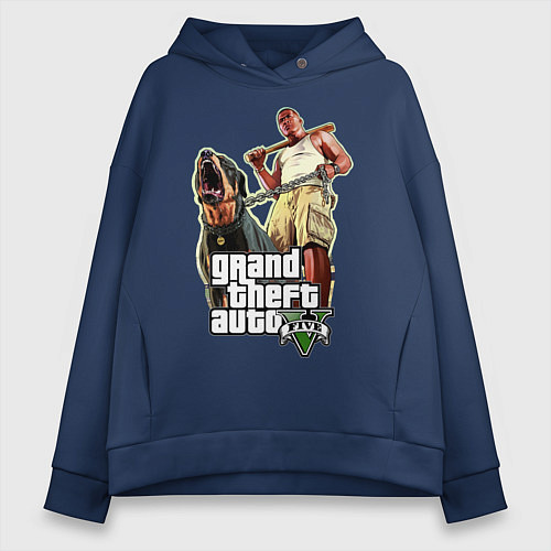 Женское худи оверсайз GTA 5: Man & Dog / Тёмно-синий – фото 1