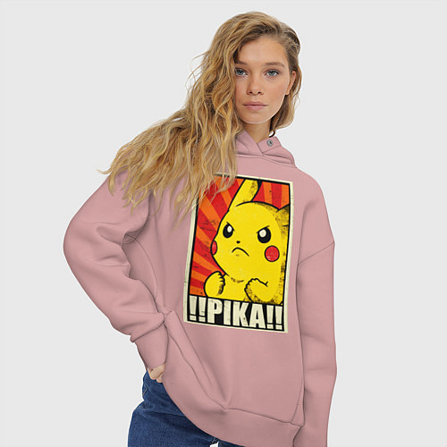 Женское худи оверсайз Pikachu: Pika Pika / Пыльно-розовый – фото 3