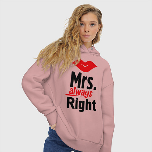 Женское худи оверсайз Mrs. always right / Пыльно-розовый – фото 3