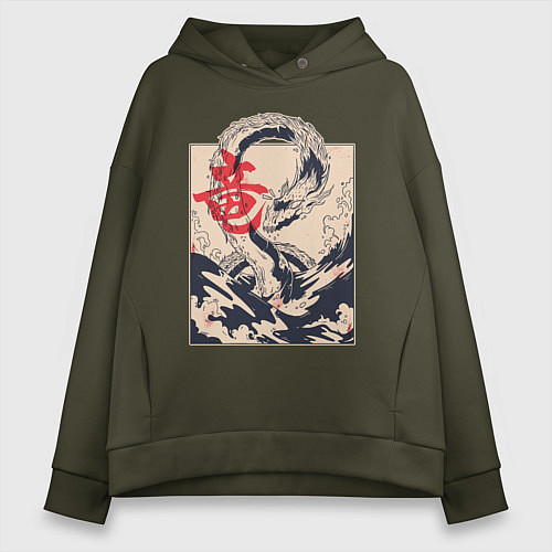 Женское худи оверсайз Дракон / Хаки – фото 1