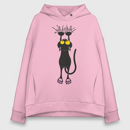 Женское худи оверсайз Висящий кот / Светло-розовый – фото 1