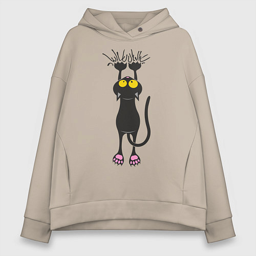 Женское худи оверсайз Висящий кот / Миндальный – фото 1