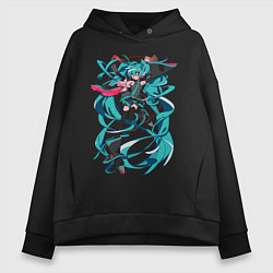 Толстовка оверсайз женская Hatsune Miku Expo, цвет: черный
