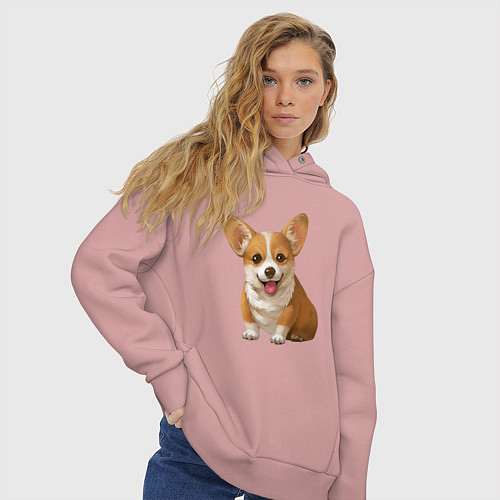 Женское худи оверсайз Корги / Пыльно-розовый – фото 3