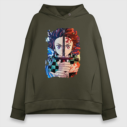 Женское худи оверсайз KIMETSU NO YAIBA / Хаки – фото 1