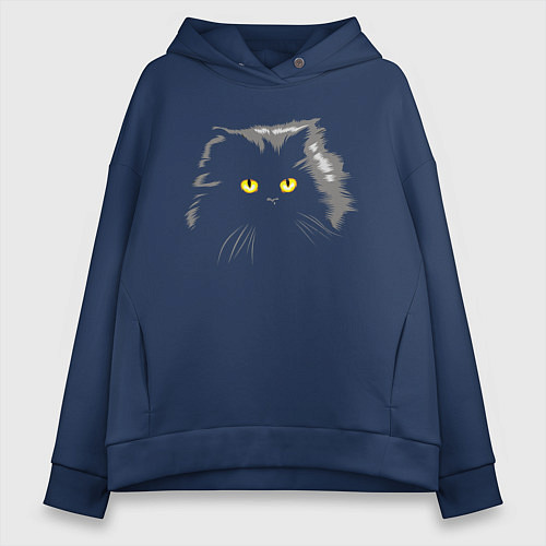 Женское худи оверсайз Грозовой, кошак пушистый / Тёмно-синий – фото 1