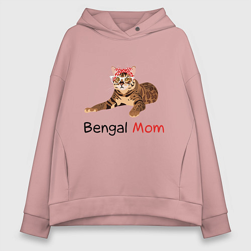 Женское худи оверсайз Мама бенгальского кота / Пыльно-розовый – фото 1
