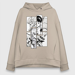 Толстовка оверсайз женская Аска и Синдзи, Евангелион, цвет: миндальный