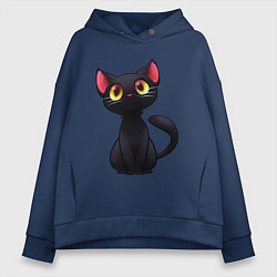 Толстовка оверсайз женская Черный котенок, цвет: тёмно-синий