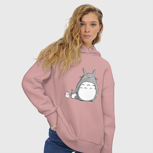 Женское худи оверсайз Тоторо / Пыльно-розовый – фото 3