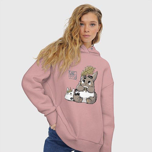 Женское худи оверсайз Тоторо / Пыльно-розовый – фото 3