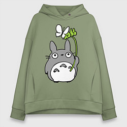 Толстовка оверсайз женская Totoro и бабочка, цвет: авокадо