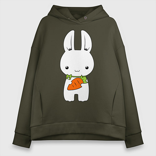 Женское худи оверсайз Зайчик с морковкой / Хаки – фото 1