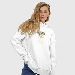 Толстовка оверсайз женская Милая лама альпака с цветами, цвет: белый — фото 2