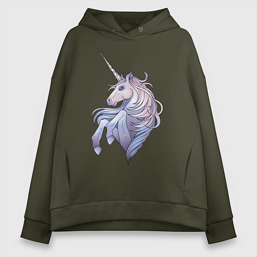 Женское худи оверсайз Красивый единорог / Хаки – фото 1