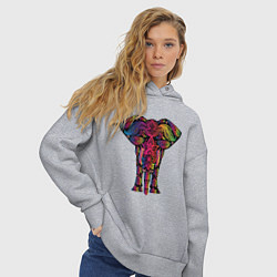 Толстовка оверсайз женская  Слон с орнаментом, цвет: меланж — фото 2