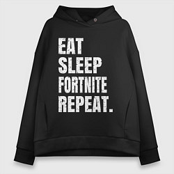 Толстовка оверсайз женская EAT SLEEP FORTNITE REPEAT, цвет: черный