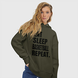 Толстовка оверсайз женская EAT SLEEP BASKETBALL REPEAT, цвет: хаки — фото 2