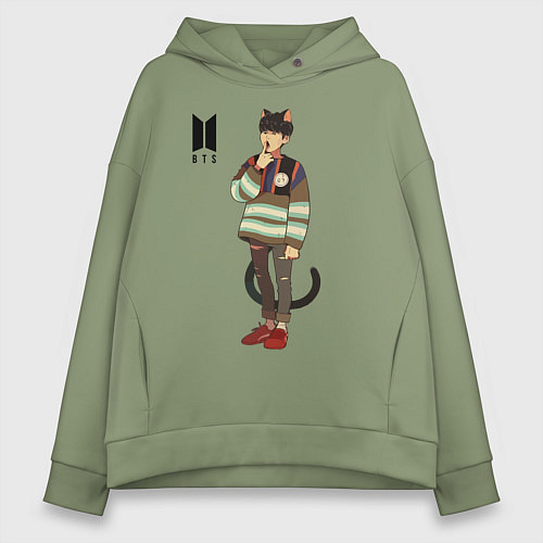 Женское худи оверсайз BTS Cat / Авокадо – фото 1