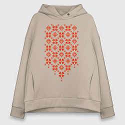 Толстовка оверсайз женская Белорусская вышиванка, цвет: миндальный