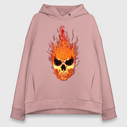 Толстовка оверсайз женская Fire flame skull, цвет: пыльно-розовый