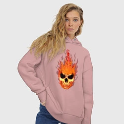 Толстовка оверсайз женская Fire flame skull, цвет: пыльно-розовый — фото 2