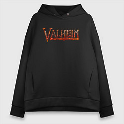 Толстовка оверсайз женская Valheim огненный лого, цвет: черный