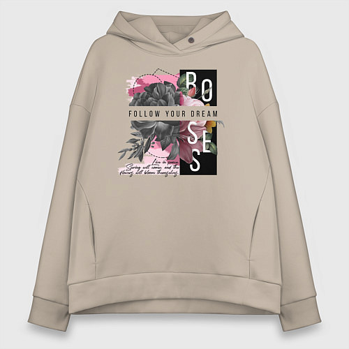 Женское худи оверсайз Roses / Миндальный – фото 1