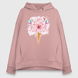 Толстовка оверсайз женская Flowers ice cream, цвет: пыльно-розовый