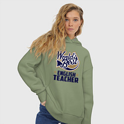 Толстовка оверсайз женская Worlds best English Teacher, цвет: авокадо — фото 2