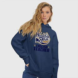 Толстовка оверсайз женская Worlds best English Teacher, цвет: тёмно-синий — фото 2
