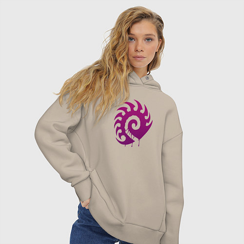 Женское худи оверсайз Zerg logo Purple / Миндальный – фото 3