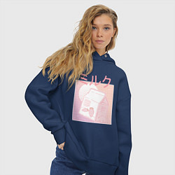 Толстовка оверсайз женская Vaporwave Strawberry Milk, цвет: тёмно-синий — фото 2