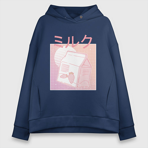 Женское худи оверсайз Vaporwave Strawberry Milk / Тёмно-синий – фото 1