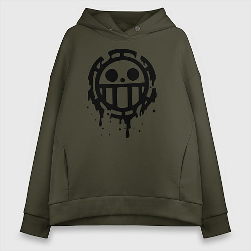 Женское худи оверсайз One Piece знак черной краской / Хаки – фото 1