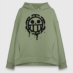 Толстовка оверсайз женская One Piece знак черной краской, цвет: авокадо