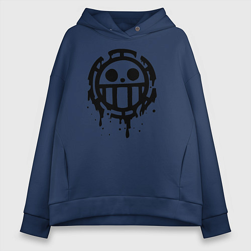 Женское худи оверсайз One Piece знак черной краской / Тёмно-синий – фото 1