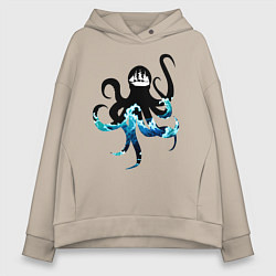 Толстовка оверсайз женская Осьминог Монстр Корабль, цвет: миндальный