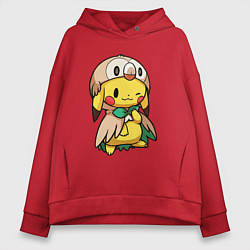 Толстовка оверсайз женская Пикачу - совенок, цвет: красный