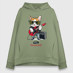 Толстовка оверсайз женская КРУТОЙ КОТ ГИТАРИСТ, цвет: авокадо
