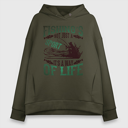 Женское худи оверсайз Рыбалка моя жизнь / Хаки – фото 1