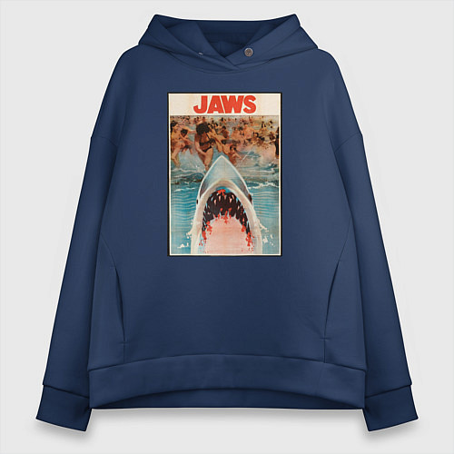 Женское худи оверсайз Jaws beach poster / Тёмно-синий – фото 1