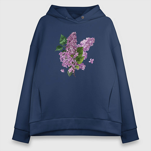 Женское худи оверсайз СИРЕНЬ АКВАРЕЛЬЮ / Тёмно-синий – фото 1